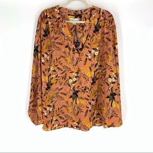 Ava & Viv Orange Floral V-Neck Blouse Size 1Xs